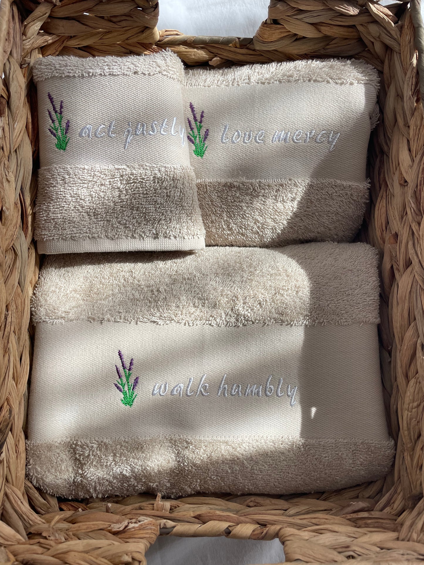 Act Justly Love Mercy Walk Humbly Embroidered Towels Set