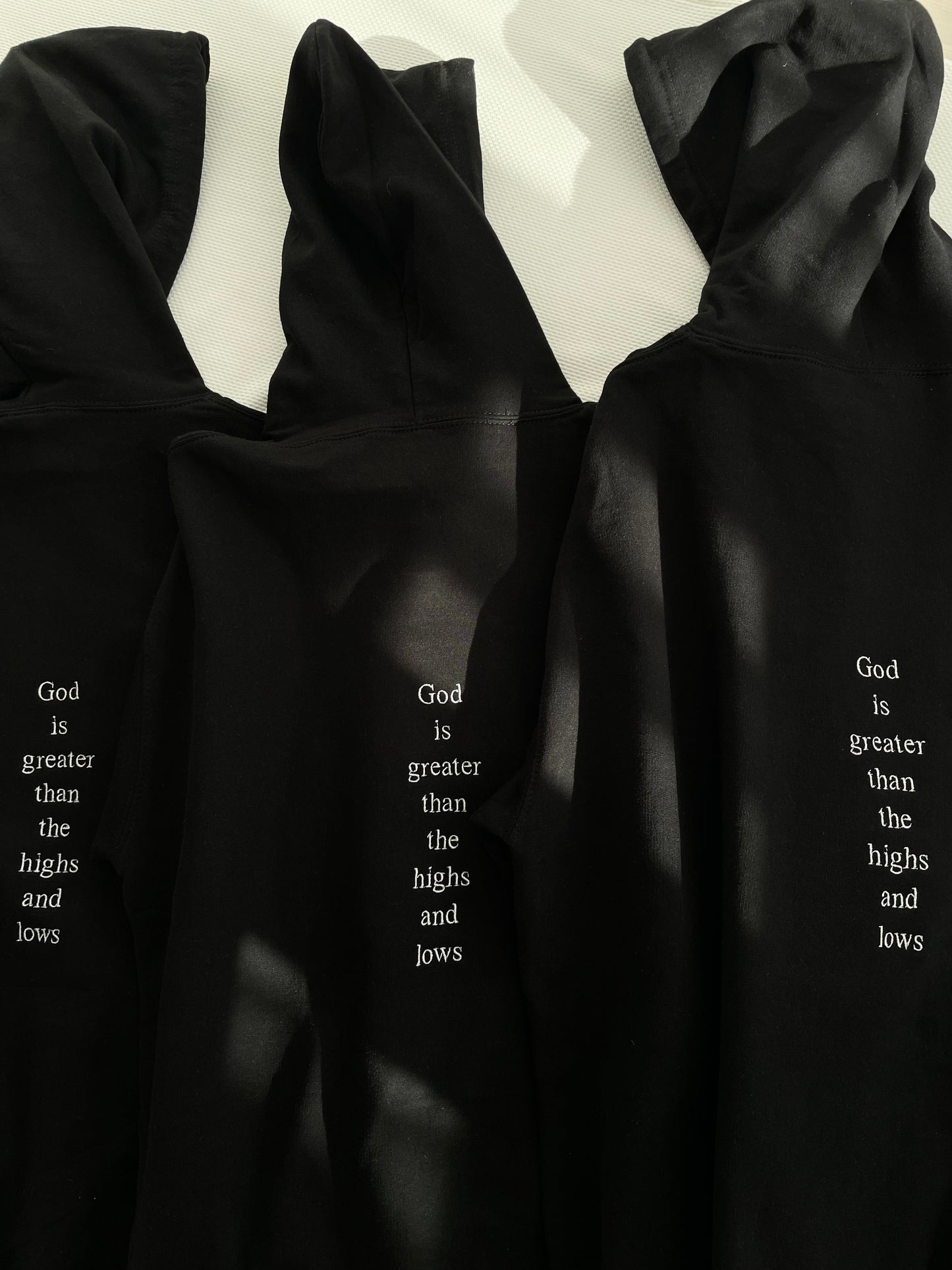 God is greater than the highs and lows - embroidered hoodie