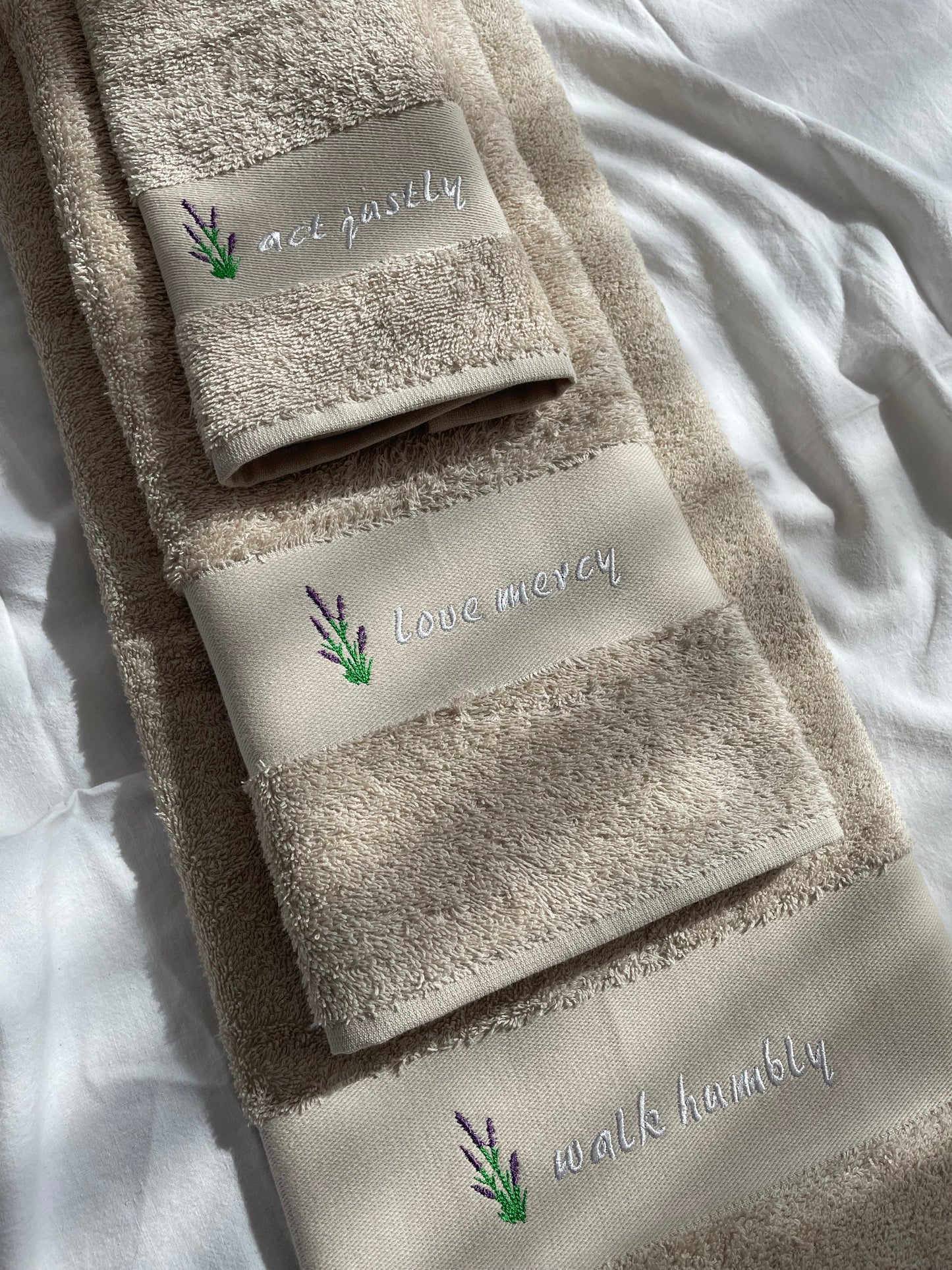 Act Justly Love Mercy Walk Humbly Embroidered Towels Set